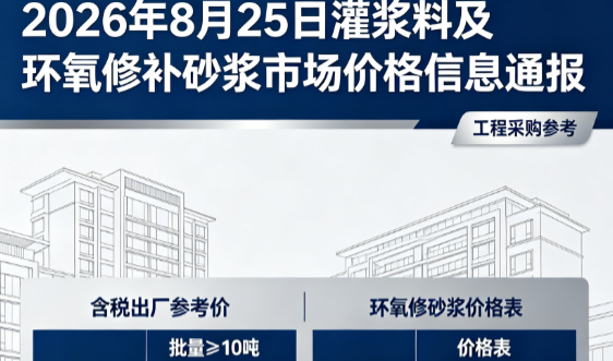 神农架2026年8月25日灌浆料及环氧修补砂浆市场价格信息通报
